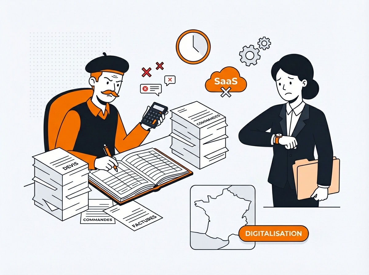 Cycle commercial PME - étape 1 devis, étape 2 commande, étape 3 facture en progression